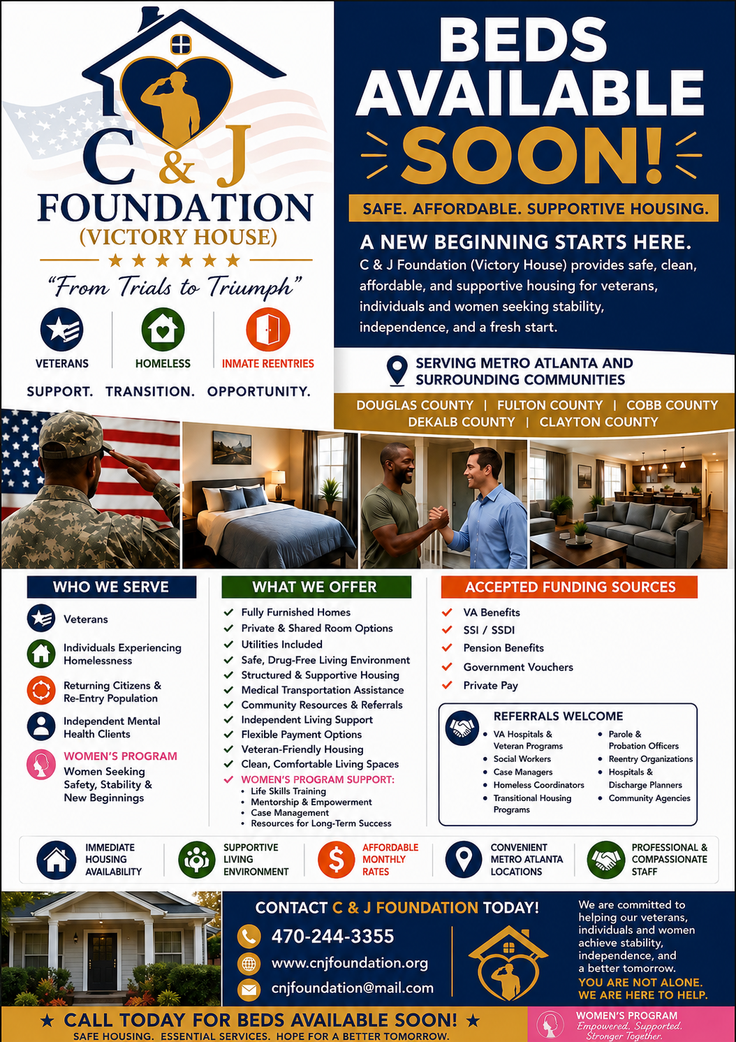 C & J Foundation Victory House — Beds Available Soon flyer